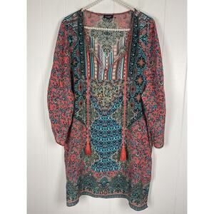 Tolani Chloe Multi Color Floral Pattern 100%‎ Silk Mini Dress/Swin Cover Size XL